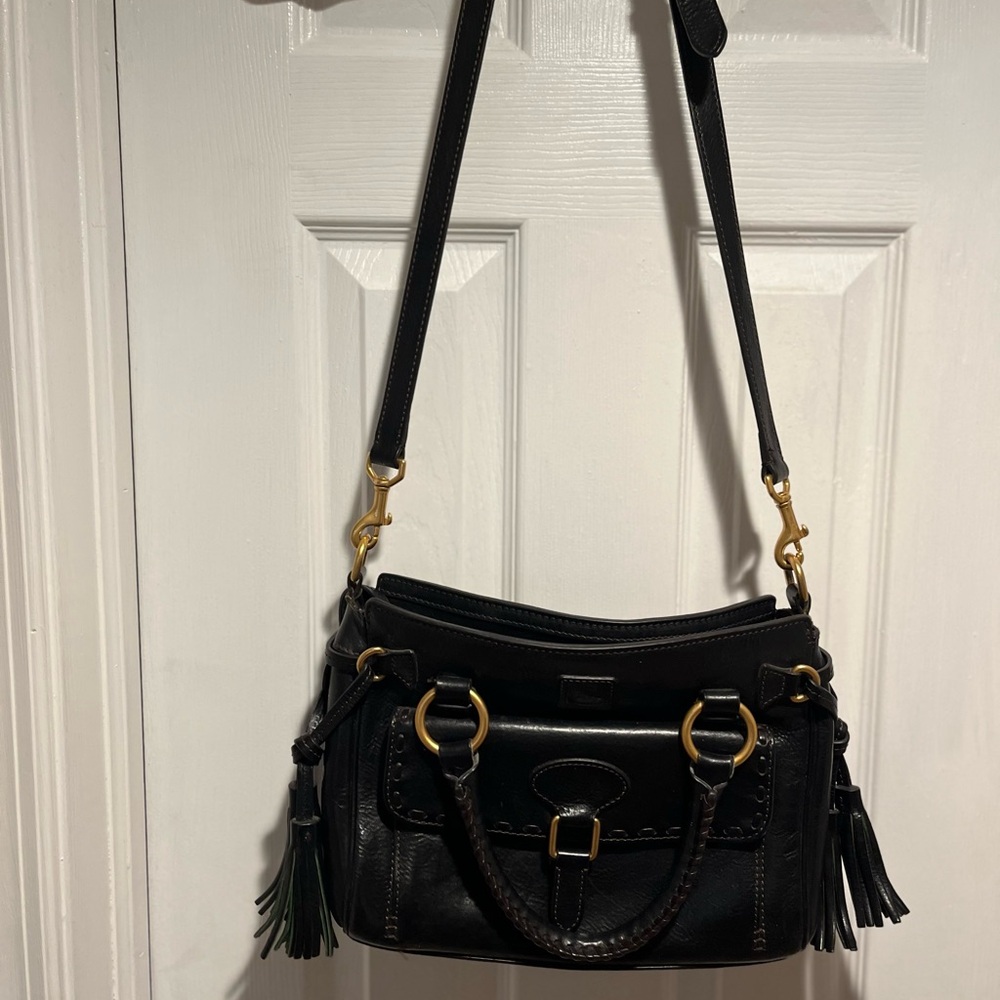 Dooney & Bourke Florentine Black and Gold Shoulder Bag with Tassel